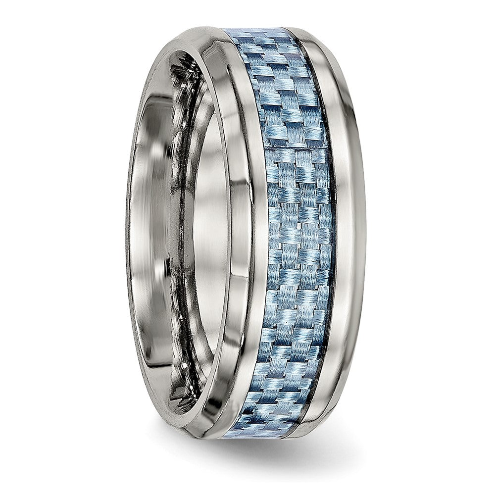 Chisel Stainless Steel Polished with Light Blue Carbon Fiber Inlay 8mm Band
