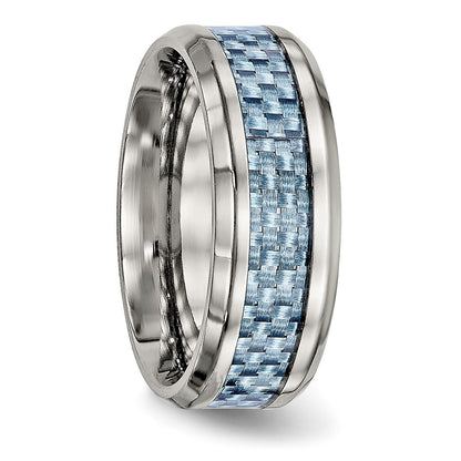 Chisel Stainless Steel Polished with Light Blue Carbon Fiber Inlay 8mm Band