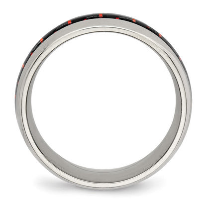 Chisel Stainless Steel Polished with Black and Red Carbon Fiber Inlay 8mm Band