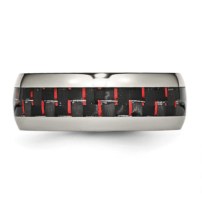 Chisel Stainless Steel Polished with Black and Red Carbon Fiber Inlay 8mm Band