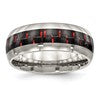 Chisel Stainless Steel Polished with Black and Red Carbon Fiber Inlay 8mm Band