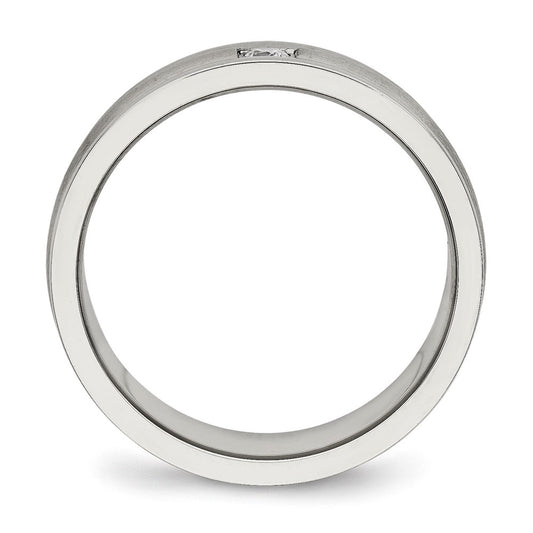 Chisel Stainless Steel Polished with Brushed Center CZ 7mm Grooved Band