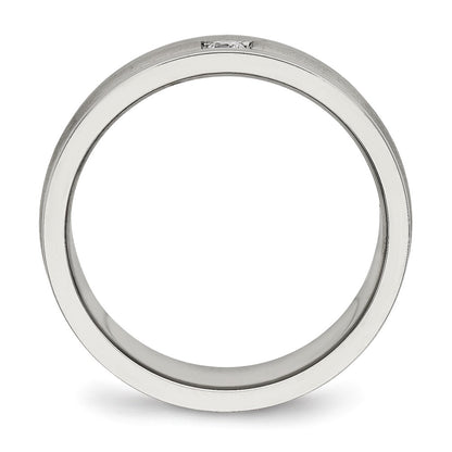 Chisel Stainless Steel Polished with Brushed Center CZ 7mm Grooved Band