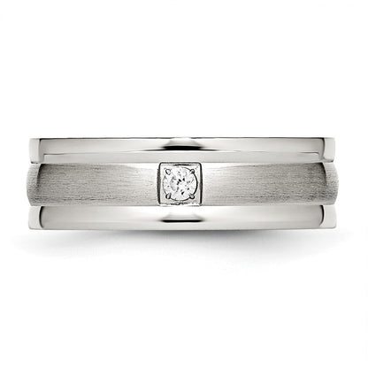 Chisel Stainless Steel Polished with Brushed Center CZ 7mm Grooved Band