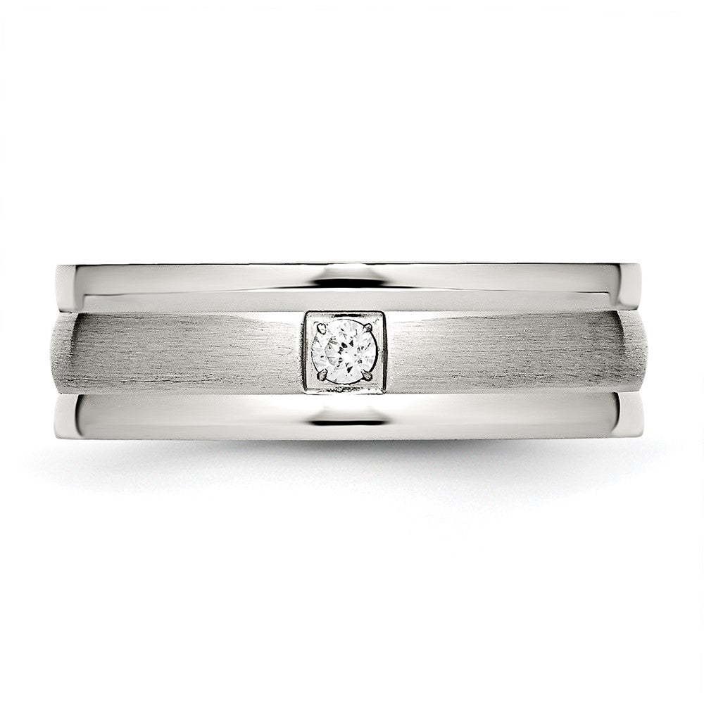 Chisel Stainless Steel Polished with Brushed Center CZ 7mm Grooved Band
