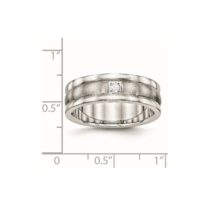 Chisel Stainless Steel Polished with Brushed Center CZ 7mm Grooved Band