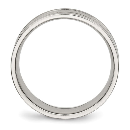 Chisel Stainless Steel Brushed and Polished 6mm Ridged Flat Band