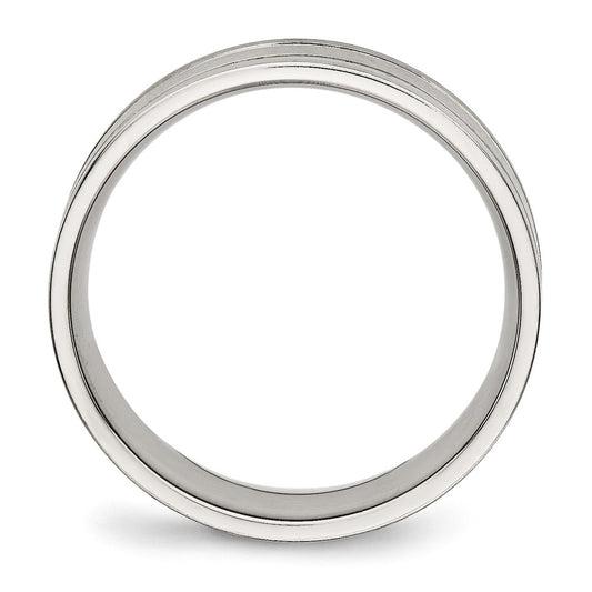 Chisel Stainless Steel Brushed and Polished 6mm Ridged Flat Band