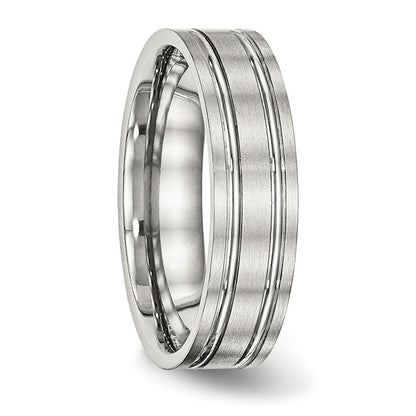Chisel Stainless Steel Brushed and Polished 6mm Ridged Flat Band