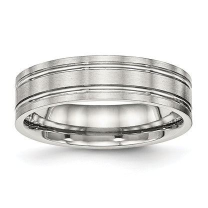 Chisel Stainless Steel Brushed and Polished 6mm Ridged Flat Band