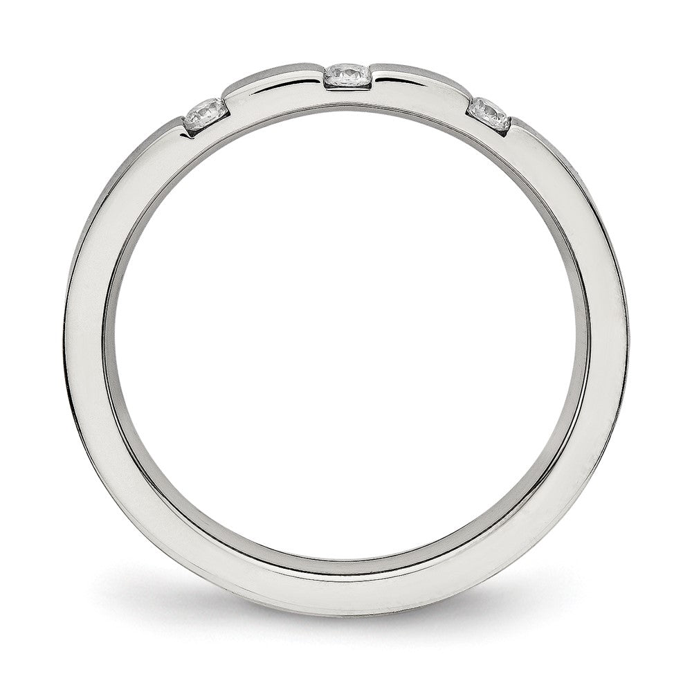 Chisel Stainless Steel Polished 3 Stone CZ 2.5mm Flat Band