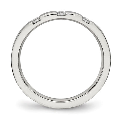 Chisel Stainless Steel Polished 3 Stone CZ 2.5mm Flat Band