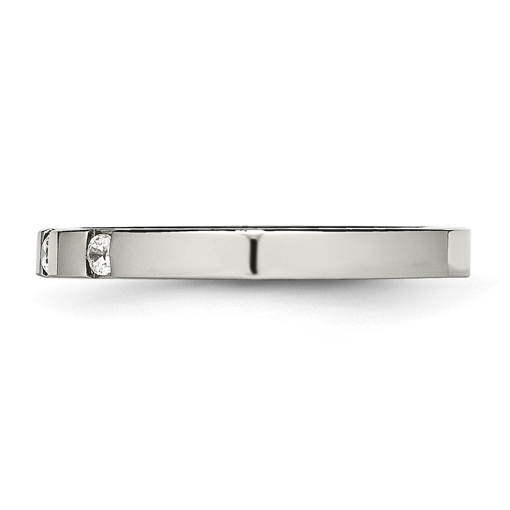 Chisel Stainless Steel Polished 3 Stone CZ 2.5mm Flat Band