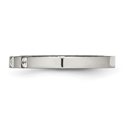 Chisel Stainless Steel Polished 3 Stone CZ 2.5mm Flat Band
