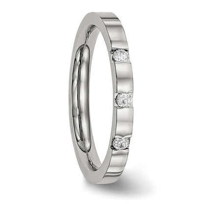 Chisel Stainless Steel Polished 3 Stone CZ 2.5mm Flat Band