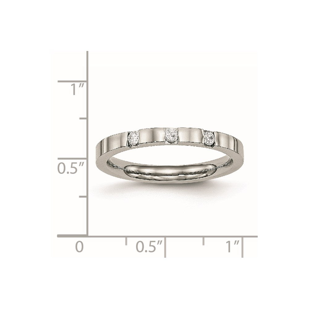 Chisel Stainless Steel Polished 3 Stone CZ 2.5mm Flat Band