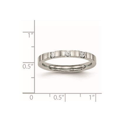 Chisel Stainless Steel Polished 3 Stone CZ 2.5mm Flat Band