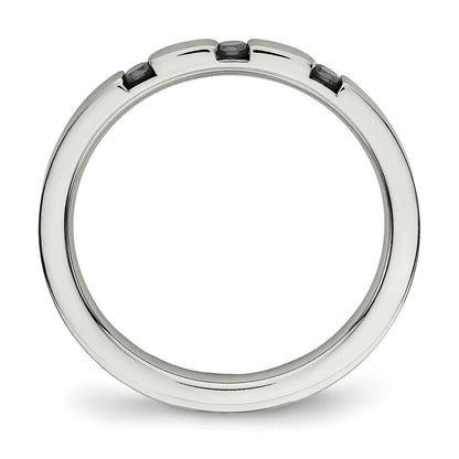 Chisel Stainless Steel Polished 3 Stone Black CZ 2.5mm Flat Band