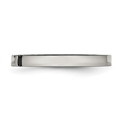 Chisel Stainless Steel Polished 3 Stone Black CZ 2.5mm Flat Band