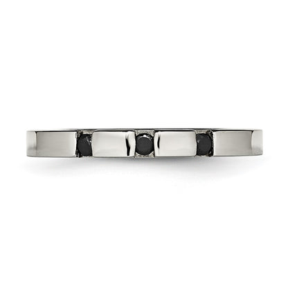 Chisel Stainless Steel Polished 3 Stone Black CZ 2.5mm Flat Band
