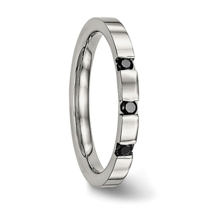 Chisel Stainless Steel Polished 3 Stone Black CZ 2.5mm Flat Band