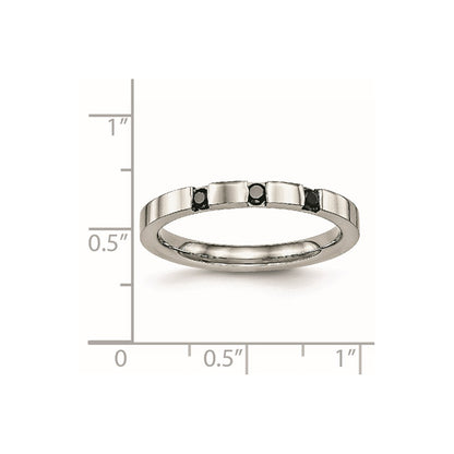 Chisel Stainless Steel Polished 3 Stone Black CZ 2.5mm Flat Band