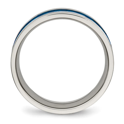 Chisel Stainless Steel Polished Blue IP-plated Checkered Design 7mm Band