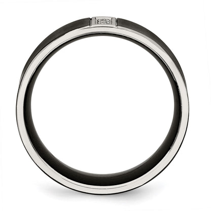 Chisel Stainless Steel Brushed Black IP-plated with CZ 8mm Flat