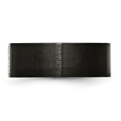 Chisel Stainless Steel Brushed Black IP-plated with CZ 8mm Flat