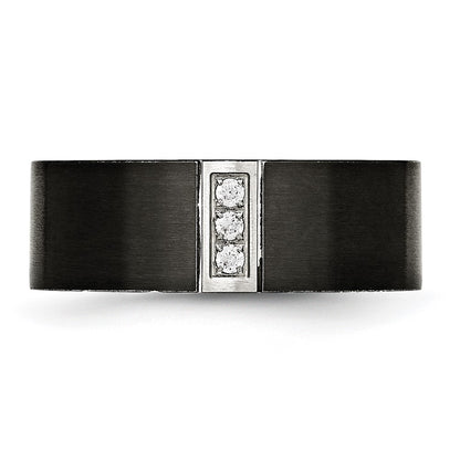 Chisel Stainless Steel Brushed Black IP-plated with CZ 8mm Flat