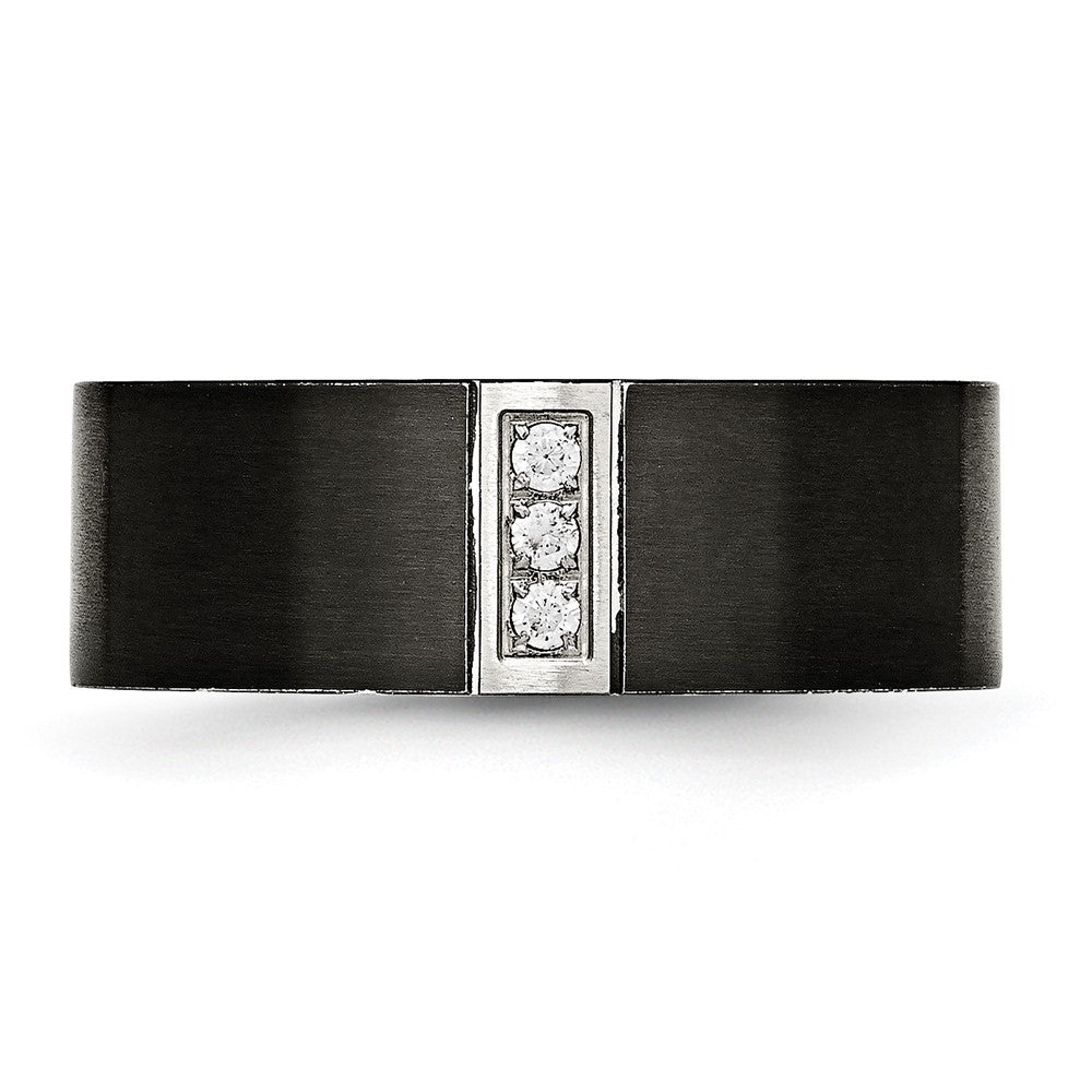 Chisel Stainless Steel Brushed Black IP-plated with CZ 8mm Flat