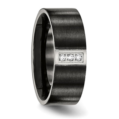 Chisel Stainless Steel Brushed Black IP-plated with CZ 8mm Flat