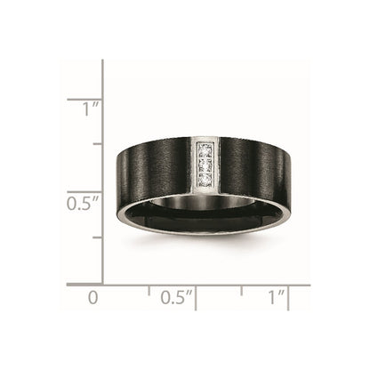 Chisel Stainless Steel Brushed Black IP-plated with CZ 8mm Flat
