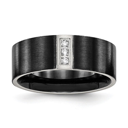 Chisel Stainless Steel Brushed Black IP-plated with CZ 8mm Flat