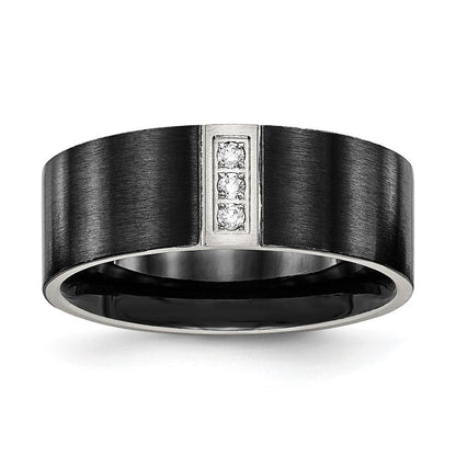 Chisel Stainless Steel Brushed Black IP-plated with CZ 8mm Flat