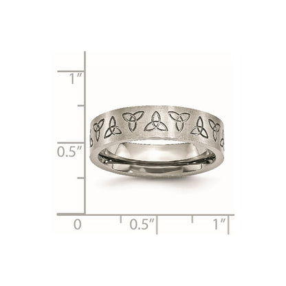 Chisel Stainless Steel Brushed with Engraved Trinity Symbol 6mm Band