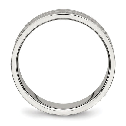 Chisel Stainless Steel Polished with Brushed Center CZ 6mm Grooved Band