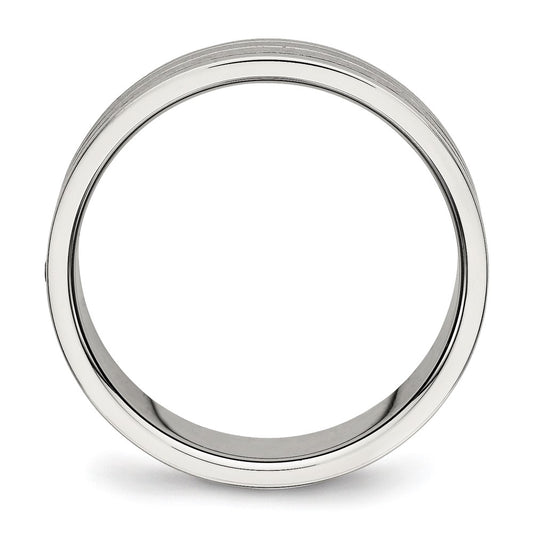 Chisel Stainless Steel Polished with Brushed Center CZ 6mm Grooved Band