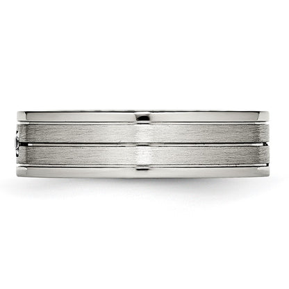 Chisel Stainless Steel Polished with Brushed Center CZ 6mm Grooved Band