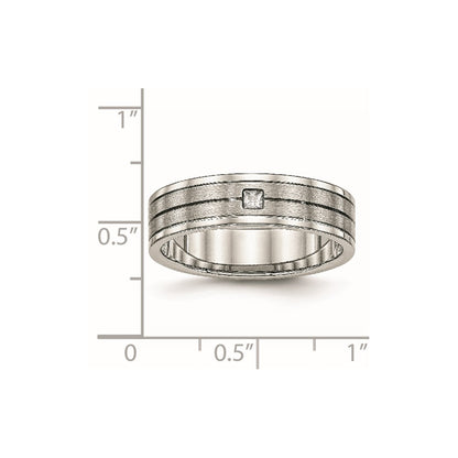 Chisel Stainless Steel Polished with Brushed Center CZ 6mm Grooved Band