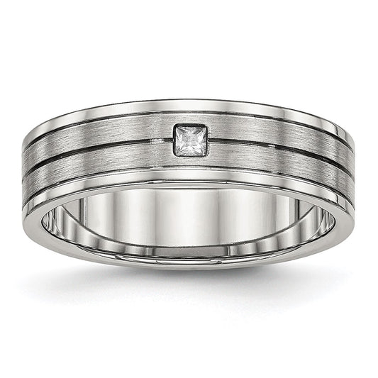 Chisel Stainless Steel Polished with Brushed Center CZ 6mm Grooved Band