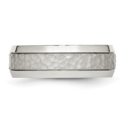 Chisel Stainless Steel Brushed Polished and Hammered 7.5mm Band