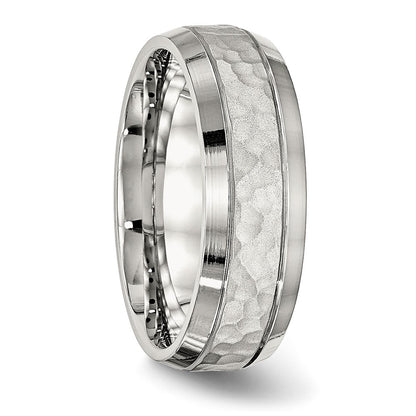 Chisel Stainless Steel Brushed Polished and Hammered 7.5mm Band