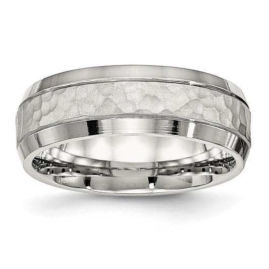 Chisel Stainless Steel Brushed Polished and Hammered 7.5mm Band