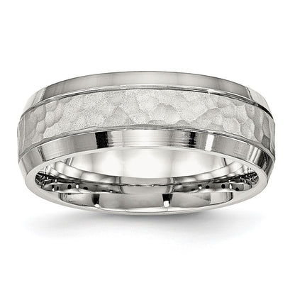 Chisel Stainless Steel Brushed Polished and Hammered 7.5mm Band