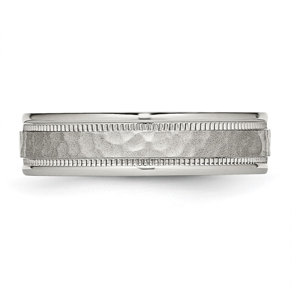 Chisel Stainless Steel Polished and Hammered 6mm Grooved Band