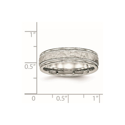 Chisel Stainless Steel Polished and Hammered 6mm Grooved Band