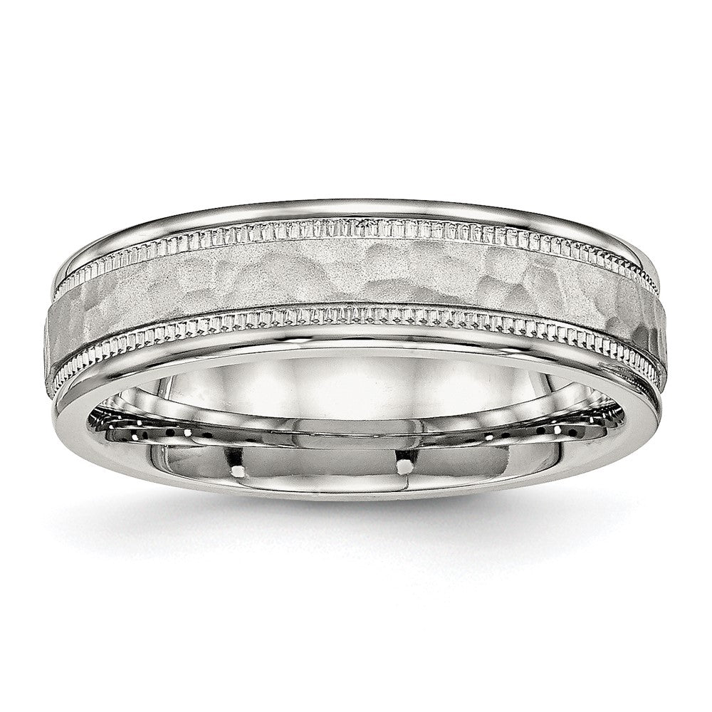 Chisel Stainless Steel Polished and Hammered 6mm Grooved Band