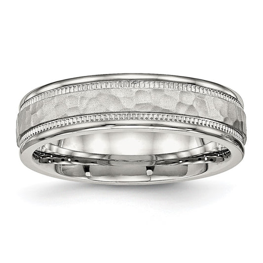 Chisel Stainless Steel Polished and Hammered 6mm Grooved Band