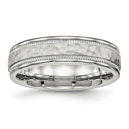 Chisel Stainless Steel Polished and Hammered 6mm Grooved Band